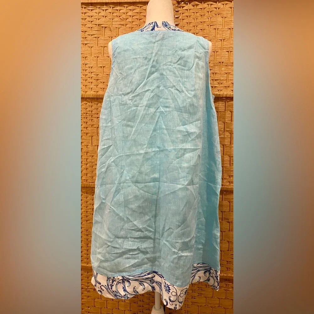 POSITIAMO Positano 100% Pure Linen Made in Italy Blue Shift Dress - Sz XL - Picture 6 of 8